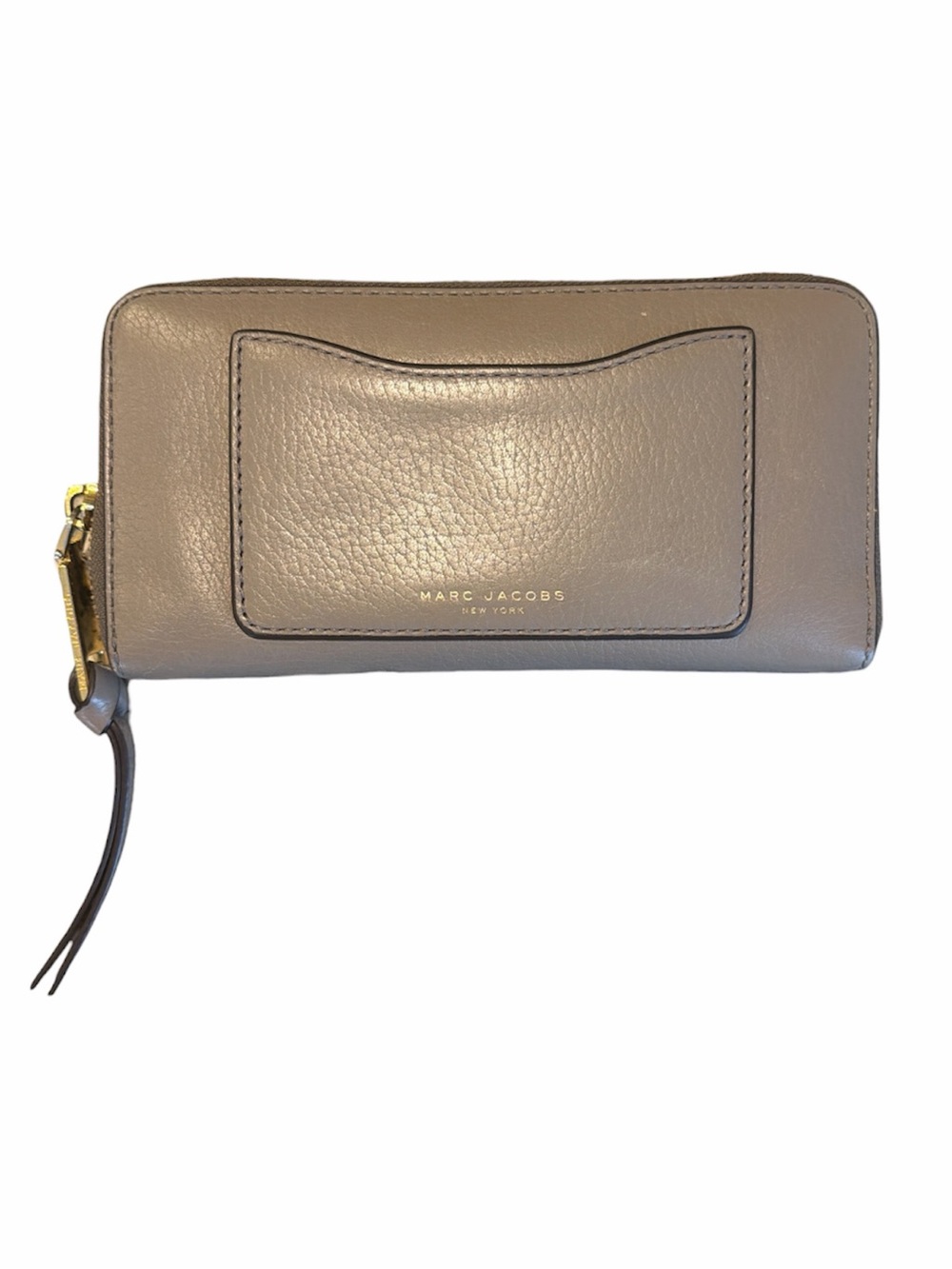 Marc Jacobs Leather Zip Wallet Phone Case in Taupe Gray with Gold Hardware